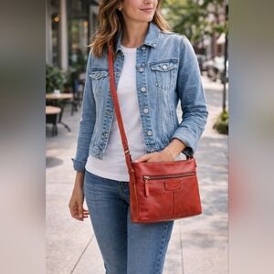 Gianni Conti Padua Red Leather Crossbody Messenger Bag